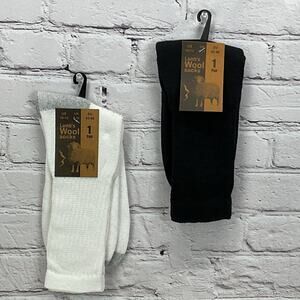Lamb's Wool Socks Mens Size 10-13 Black White 2 Pair Lightweight Business Casual